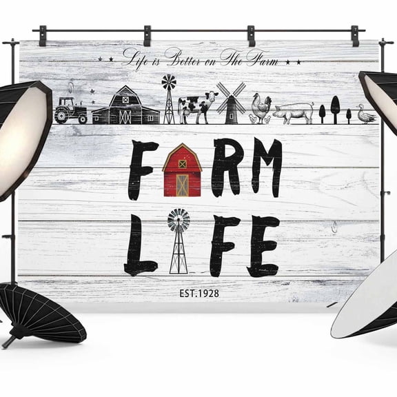 Photo Backdrop 5x7 ft Farm Life Photography Backdrops CurtainsFarmhouse Barn Windmill Cow Chicken Tractor Wood Photo Booth Drapes for Backdrop Photoshoot Wedding Party Birthday Background Screen