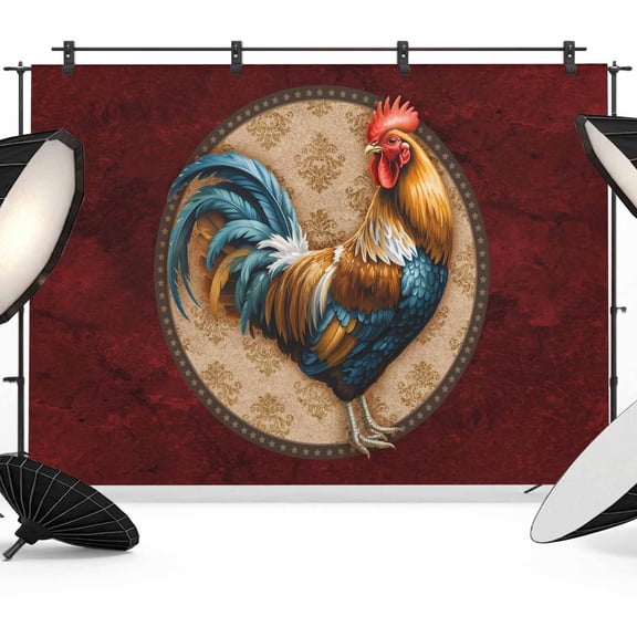 Photo Backdrop 5x7 ft Farmhouse Chicken Rooster Cock Photography Backdrops CurtainsVintage Red Farm Animal Photo Booth Drapes for Backdrop Photoshoot Wedding Party Birthday Background Screen