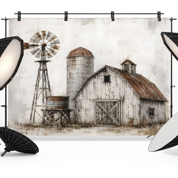 Photo Backdrop 5x7 ft Farmhouse Wood Barn Photography Backdrops Picture Wall Covering Rustic Retro Windmill Fence Photo Booth Drapes for Backdrop Photoshoot Wedding Party Birthday Background Screen