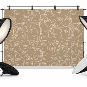 Photo Backdrop 5x7 ft Feminine Face Sketch Photography Backdrops Curtains Picture Wall Covering Tan Shape Lines Photo Booth Drapes for Backdrop Photoshoot Wedding Party Birthday Background Screen