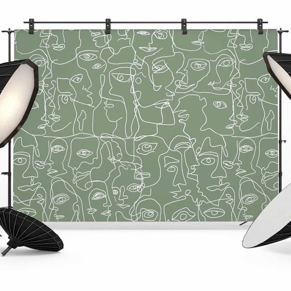 Photo Backdrop 5x7 ft Feminine Face Sketch Photography Backdrops Curtains Wall Covering Sage Green Shape Lines Photo Booth Drapes for Backdrop Photoshoot Wedding Party Birthday Background Screen