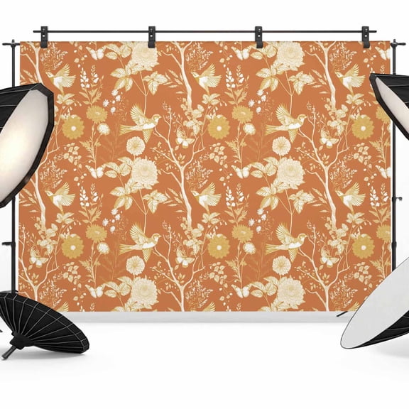 Photo Backdrop 5x7 ft Floral Bird Photography Backdrops Curtains Picture Wall Covering Orange Flower Tree Branch Photo Booth Drapes for Backdrop Photoshoot Wedding Party Birthday Background Screen