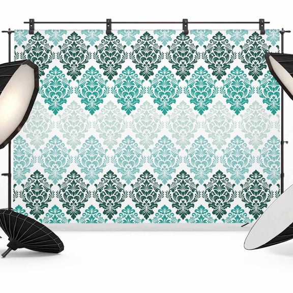 Photo Backdrop 5x7 ft Floral Damask Pattern Photography Backdrops Curtains Wall Covering Ombre Teal Green Luxury Photo Booth Drapes for Backdrop Photoshoot Wedding Party Birthday Background Screen