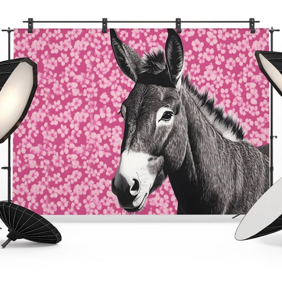 Photo Backdrop 5x7 ft Floral Donkey Photography Backdrops Curtains Wall Covering Farmhouse Pink Flowers Petals Photo Booth Drapes for Backdrop Photoshoot Wedding Party Birthday Background Screen