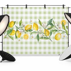 Photo Backdrop 5x7 ft Floral Leaf Lemon Photography Backdrops CurtainsBranch Sage Green Buffalo Plaid Photo Booth Drapes for Backdrop Photoshoot Wedding Party Birthday Background Screen