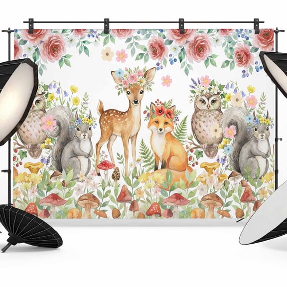 Photo Backdrop 5x7 ft Forest Animal Photography Backdrops Curtains Wall Covering Floral Deer Fox Rabbit Owl Photo Booth Drapes for Backdrop Photoshoot Wedding Party Birthday Background Screen