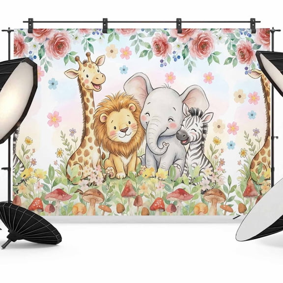 Photo Backdrop 5x7 ft Forest Animal Photography Backdrops CurtainsFloral Giraffe Lion Elephant Zebra Photo Booth Drapes for Backdrop Photoshoot Wedding Party Birthday Background Screen