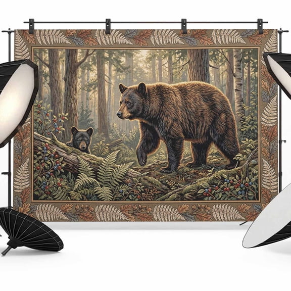 Photo Backdrop 5x7 ft Forest Bear Photography Backdrops Curtains Picture Wall Covering Animal Sunlight Tree Leaves Photo Booth Drapes for Backdrop Photoshoot Wedding Party Birthday Background Screen