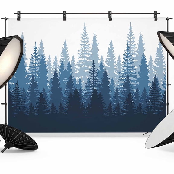 Photo Backdrop 5x7 ft Forest Tree Photography Backdrops Curtains Wall Covering Misty Forest Landscape Nature Blue Photo Booth Drapes for Backdrop Photoshoot Wedding Party Birthday Background Screen