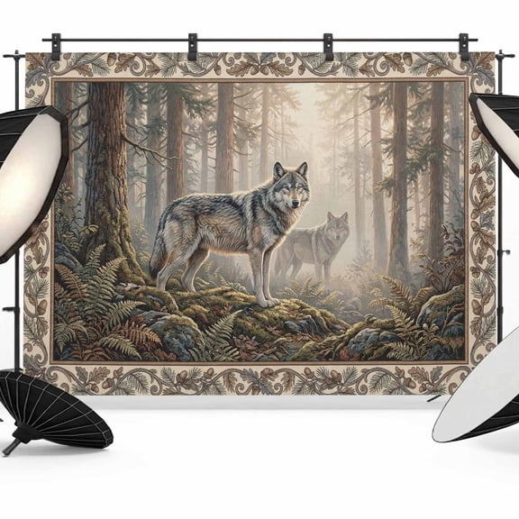 Photo Backdrop 5x7 ft Forest Wolf Photography Backdrops Curtains Picture Wall Covering Animal Sunlight Tree Leaves Photo Booth Drapes for Backdrop Photoshoot Wedding Party Birthday Background Screen