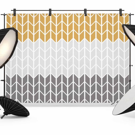 Photo Backdrop 5x7 ft Geometric Chevron Orange Photography Backdrops Curtains Wall Covering Orange Grey Stripes Photo Booth Drapes for Backdrop Photoshoot Wedding Party Birthday Background Screen