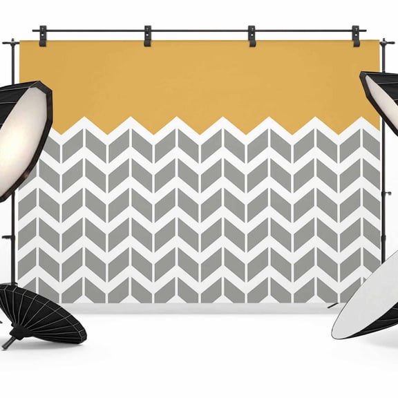 Photo Backdrop 5x7 ft Geometric Chevron Orange Photography Backdrops Curtains Wall Covering White and Gray Stripes Photo Booth Drapes for Backdrop Photoshoot Wedding Party Birthday Background Screen