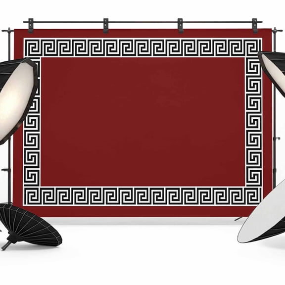 Photo Backdrop 5x7 ft Geometric Greek Key Design Photography Backdrops Curtains Picture Wall Covering Red Photo Booth Drapes for Backdrop Photoshoot Wedding Party Birthday Background Screen