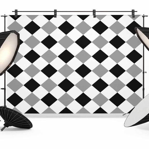 Photo Backdrop 5x7 ft Gray Black Plaid Photography Backdrops Curtains Wall Covering Geometric Diamond Shapes Photo Booth Drapes for Backdrop Photoshoot Wedding Party Birthday Background Screen