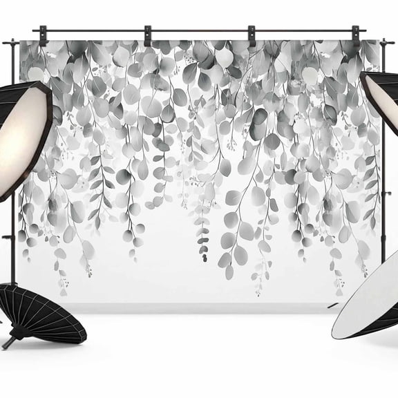 Photo Backdrop 5x7 ft Gray Eucalyptus Leaves Photography Backdrops Curtains Wall Covering Spring Leaf Plant Photo Booth Drapes for Backdrop Photoshoot Wedding Party Birthday Background Screen
