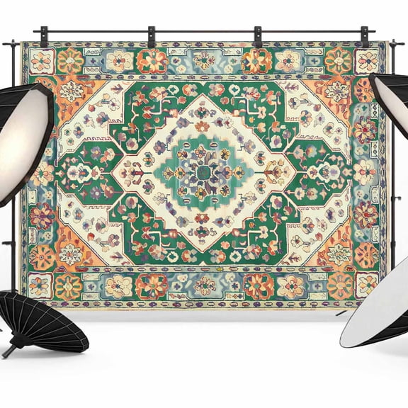 Photo Backdrop 5x7 ft Green Bohemian Photography Backdrops Curtains Wall Covering Retro Flower Medieval Mural Photo Booth Drapes for Backdrop Photoshoot Wedding Party Birthday Background Screen