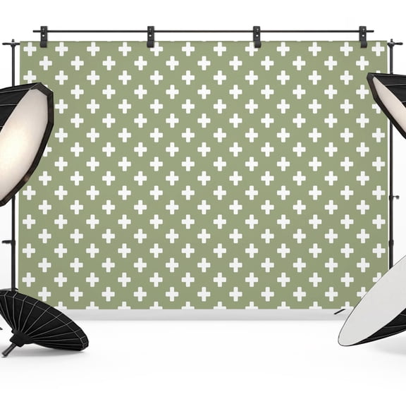 Photo Backdrop 5x7 ft Green Crosses Motifs Photography Backdrops Curtains Picture Wall Covering Plus Sign Icons Photo Booth Drapes for Backdrop Photoshoot Wedding Party Birthday Background Screen