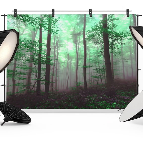 Photo Backdrop 5x7 ft Green Foggy Forest Photography Backdrops Curtains Wall Covering Misty Forest Trees Nature Photo Booth Drapes for Backdrop Photoshoot Wedding Party Birthday Background Screen