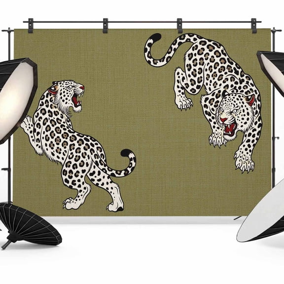 Photo Backdrop 5x7 ft Green Leopard Photography Backdrops Curtains Picture Wall Covering Bohemian Animal Print Photo Booth Drapes for Backdrop Photoshoot Wedding Party Birthday Background Screen