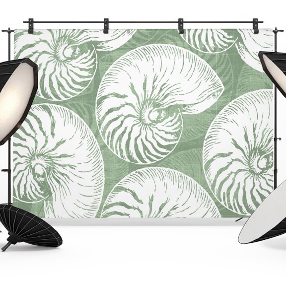 Photo Backdrop 5x7 ft Green Shell Photography Backdrops Curtains Wall Covering Coastal Conch Ocean Marine Life Photo Booth Drapes for Backdrop Photoshoot Wedding Party Birthday Background Screen