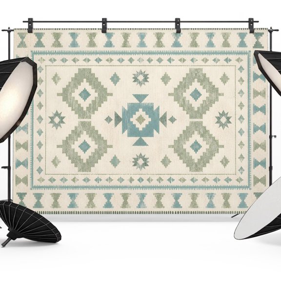 Photo Backdrop 5x7 ft Green Southwestern Aztec Arrows Photography Backdrops Picture Wall Covering Bohemian Tribal Photo Booth Drapes for Backdrop Photoshoot Wedding Party Birthday Background Screen