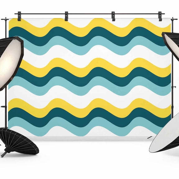 Photo Backdrop 5x7 ft Green Waves Stripes Photography Backdrops Curtains Wall Covering Nautical Ocean Striped Photo Booth Drapes for Backdrop Photoshoot Wedding Party Birthday Background Screen