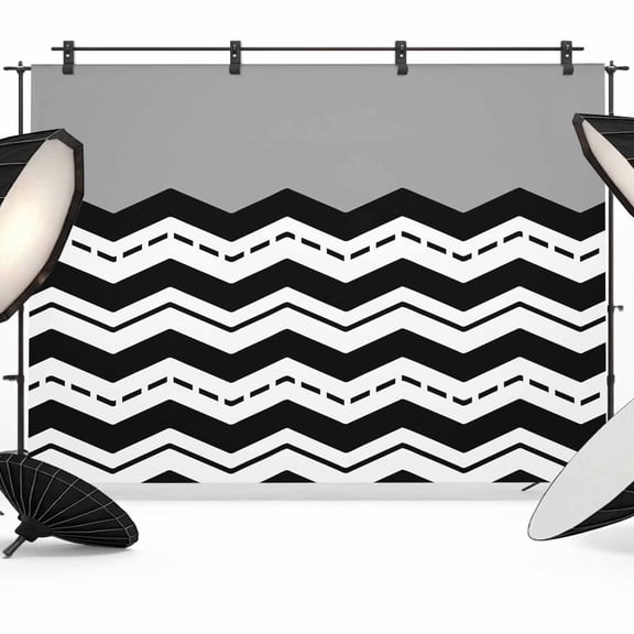 Photo Backdrop 5x7 ft Grey Black Waves Photography Backdrops Curtains Picture Wall Covering Chevron Stripe Photo Booth Drapes for Backdrop Photoshoot Wedding Party Birthday Background Screen