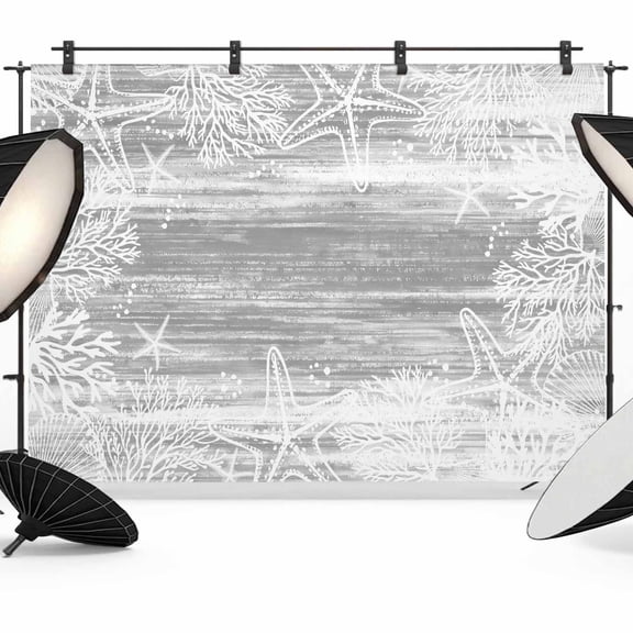 Photo Backdrop 5x7 ft Grey Coral Starfish Photography Backdrops Curtains Wall Covering Summer Ocean Beach Shell Photo Booth Drapes for Backdrop Photoshoot Wedding Party Birthday Background Screen