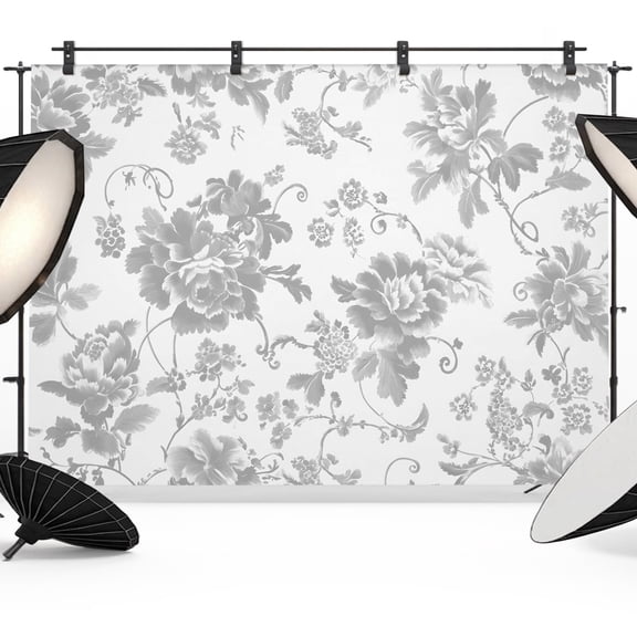 Photo Backdrop 5x7 ft Grey Peony Flower Photography Backdrops Curtains Picture Wall Covering Floral Bloom Vines Photo Booth Drapes for Backdrop Photoshoot Wedding Party Birthday Background Screen