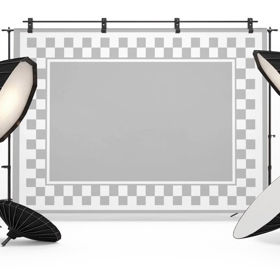 Photo Backdrop 5x7 ft Grey Squares Photography Backdrops Curtains Wall Covering Modern Block Checkered Border Photo Booth Drapes for Backdrop Photoshoot Wedding Party Birthday Background Screen