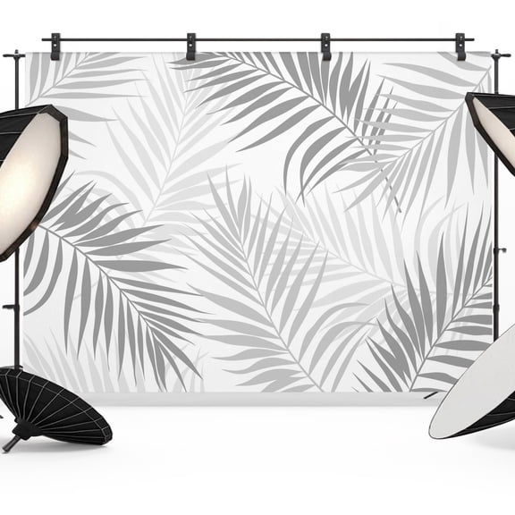 Photo Backdrop 5x7 ft Grey Tropical Leaves Photography Backdrops Curtains Wall Covering Coastal Palm Fronds Photo Booth Drapes for Backdrop Photoshoot Wedding Party Birthday Background Screen