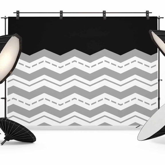 Photo Backdrop 5x7 ft Grey Waves Photography Backdrops Curtains Picture Wall Covering Black Chevron Stripe Photo Booth Drapes for Backdrop Photoshoot Wedding Party Birthday Background Screen