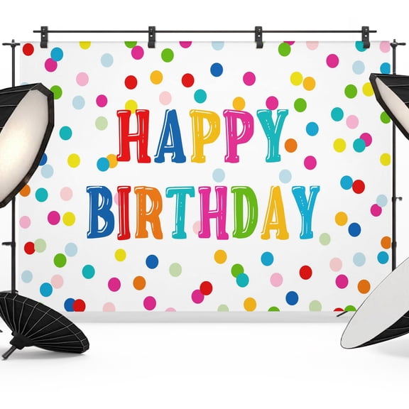 Photo Backdrop 5x7 ft Happy Birthday Photography Backdrops Curtains Wall Covering Colorful Polka Dots Celebration Photo Booth Drapes for Backdrop Photoshoot Wedding Party Birthday Background Screen