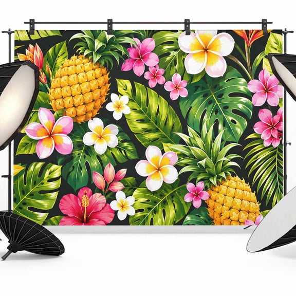 Photo Backdrop 5x7 ft Hibiscus Floral Photography Backdrops Picture Wall Covering Tropical Pineapple Palm Leaves Photo Booth Drapes for Backdrop Photoshoot Wedding Party Birthday Background Screen