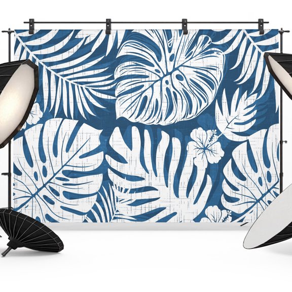 Photo Backdrop 5x7 ft Indigo Palm Leaves Photography Backdrops Curtains Wall Covering Jungle Leaf Monstera Plant Photo Booth Drapes for Backdrop Photoshoot Wedding Party Birthday Background Screen