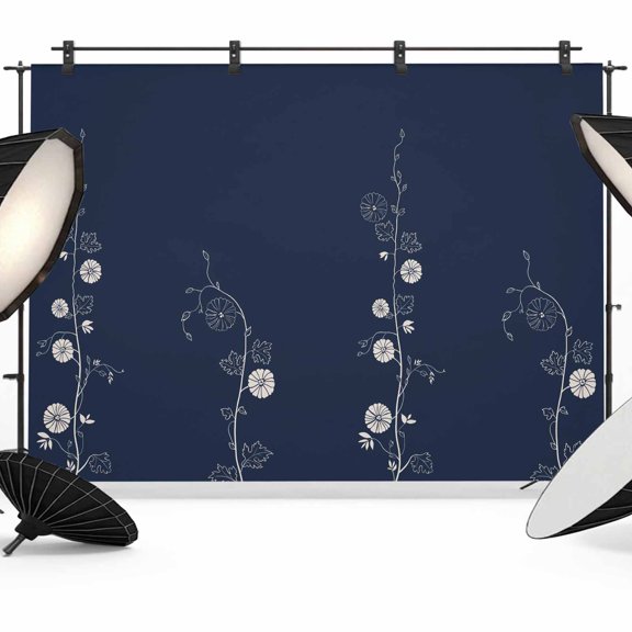 Photo Backdrop 5x7 ft Japanese Style Flowers Photography Backdrops Curtains Wall Covering Solid Color Navy Blue Photo Booth Drapes for Backdrop Photoshoot Wedding Party Birthday Background Screen