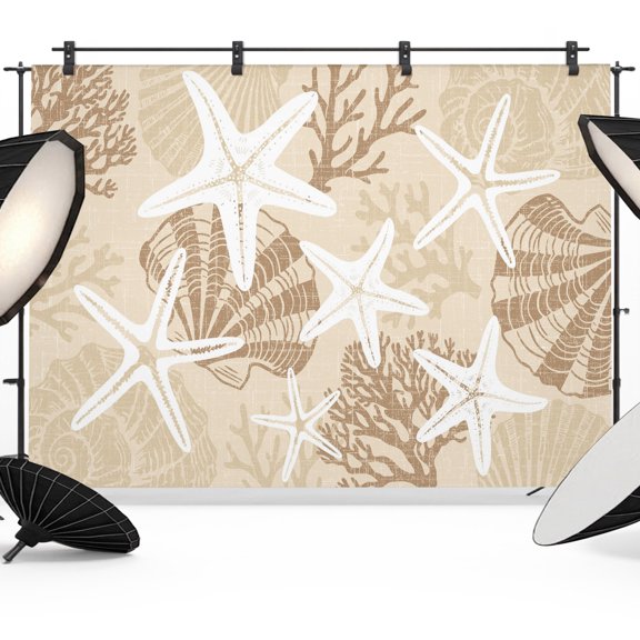 Photo Backdrop 5x7 ft Khaki Linen Ocean Starfish Photography Backdrops Curtains Wall Covering Coastal Coral Conch Photo Booth Drapes for Backdrop Photoshoot Wedding Party Birthday Background Screen
