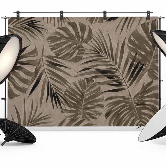 Photo Backdrop 5x7 ft Khaki Monstera Leaves Photography Backdrops Picture Wall Covering Tropical Palm Fronds Photo Booth Drapes for Backdrop Photoshoot Wedding Party Birthday Background Screen