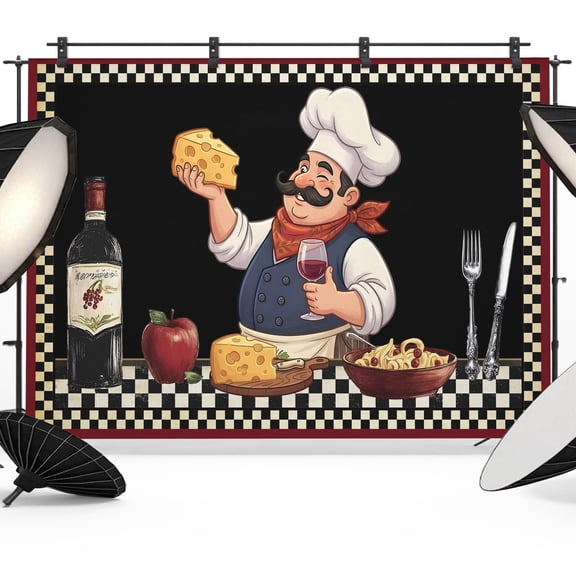 Photo Backdrop 5x7 ft Kitchen Chef Photography Backdrops CurtainsRed Wine Cheese Bistro Black Buffalo Plaid Photo Booth Drapes for Backdrop Photoshoot Wedding Party Birthday Background Screen