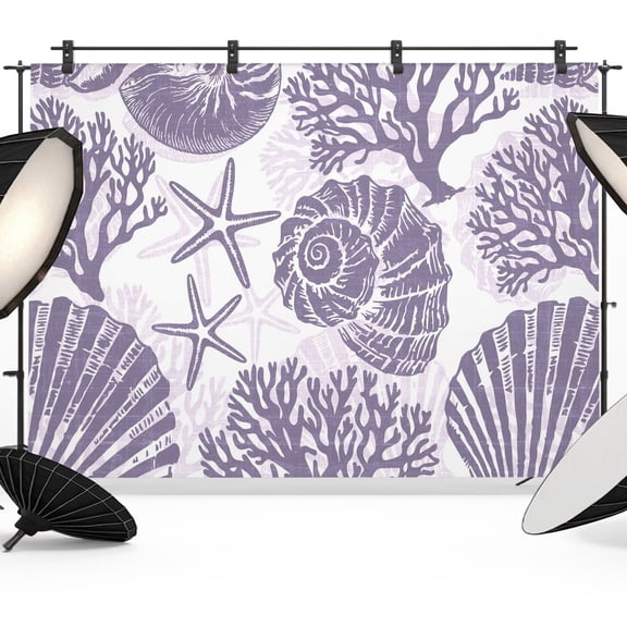 Photo Backdrop 5x7 ft Lavender Coastal Conch Photography Backdrops Curtains Wall Covering Coral Shell Starfish Photo Booth Drapes for Backdrop Photoshoot Wedding Party Birthday Background Screen