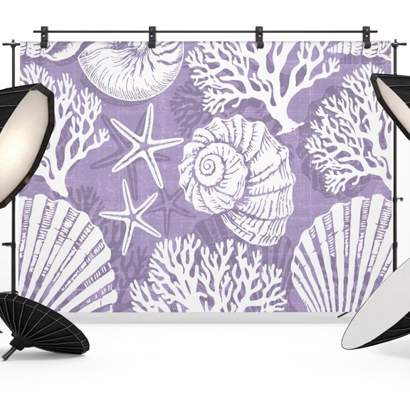 Photo Backdrop 5x7 ft Lavender Coastal Conch Shell Photography Backdrops CurtainsOcean Coral Starfish Photo Booth Drapes for Backdrop Photoshoot Wedding Party Birthday Background Screen