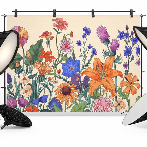 Photo Backdrop 5x7 ft Lavender Flower Photography Backdrops Curtains Wall Covering Colorful Flower Plant Beige Photo Booth Drapes for Backdrop Photoshoot Wedding Party Birthday Background Screen