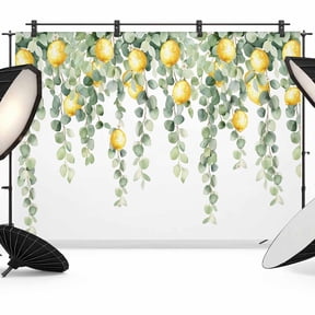 Photo Backdrop 5x7 ft Lemon Photography Backdrops Curtains Picture Wall Covering Fruit Eucalyptus Leaves Branch Photo Booth Drapes for Backdrop Photoshoot Wedding Party Birthday Background Screen