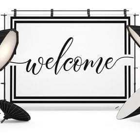 Photo Backdrop 5x7 ft Letter Welcome Photography Backdrops Curtains Picture Wall Covering Minimalist White Stripes Photo Booth Drapes for Backdrop Photoshoot Wedding Party Birthday Background Screen