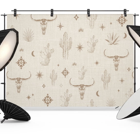 Photo Backdrop 5x7 ft Longhorn Skull Photography Backdrops Bohemian Sunburst Stars Desert Cactus Photo Booth Drapes for Backdrop Photoshoot Wedding Party Birthday Background Screen