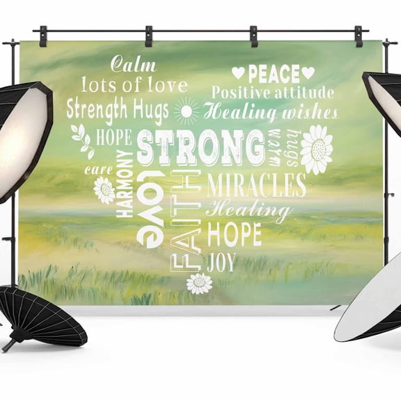 Photo Backdrop 5x7 ft Love Text Photography Backdrops Curtains Wall Covering Warm Embraces Positive Energy Green Photo Booth Drapes for Backdrop Photoshoot Wedding Party Birthday Background Screen