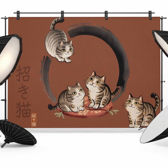 Photo Backdrop 5x7 ft Lucky Cat Photography Backdrops Curtains Picture Wall Covering Cute Japanese Style Red Photo Booth Drapes for Backdrop Photoshoot Wedding Party Birthday Background Screen