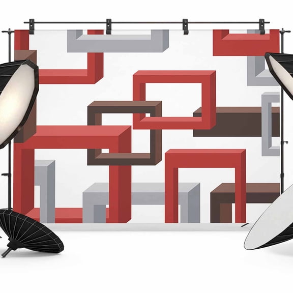 Photo Backdrop 5x7 ft Mid Century Abstract Red Photography Backdrops Curtains Wall Covering Geometric Modern Photo Booth Drapes for Backdrop Photoshoot Wedding Party Birthday Background Screen