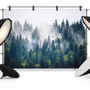 Photo Backdrop 5x7 ft Misty Forest Photography Backdrops Curtains Wall Covering Green Trees Mountain Landscape Photo Booth Drapes for Backdrop Photoshoot Wedding Party Birthday Background Screen