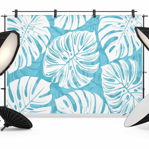 Photo Backdrop 5x7 ft Monstera Deliciosa Photography Backdrops CurtainsTurquoise Tropical Palm Leaves Photo Booth Drapes for Backdrop Photoshoot Wedding Party Birthday Background Screen